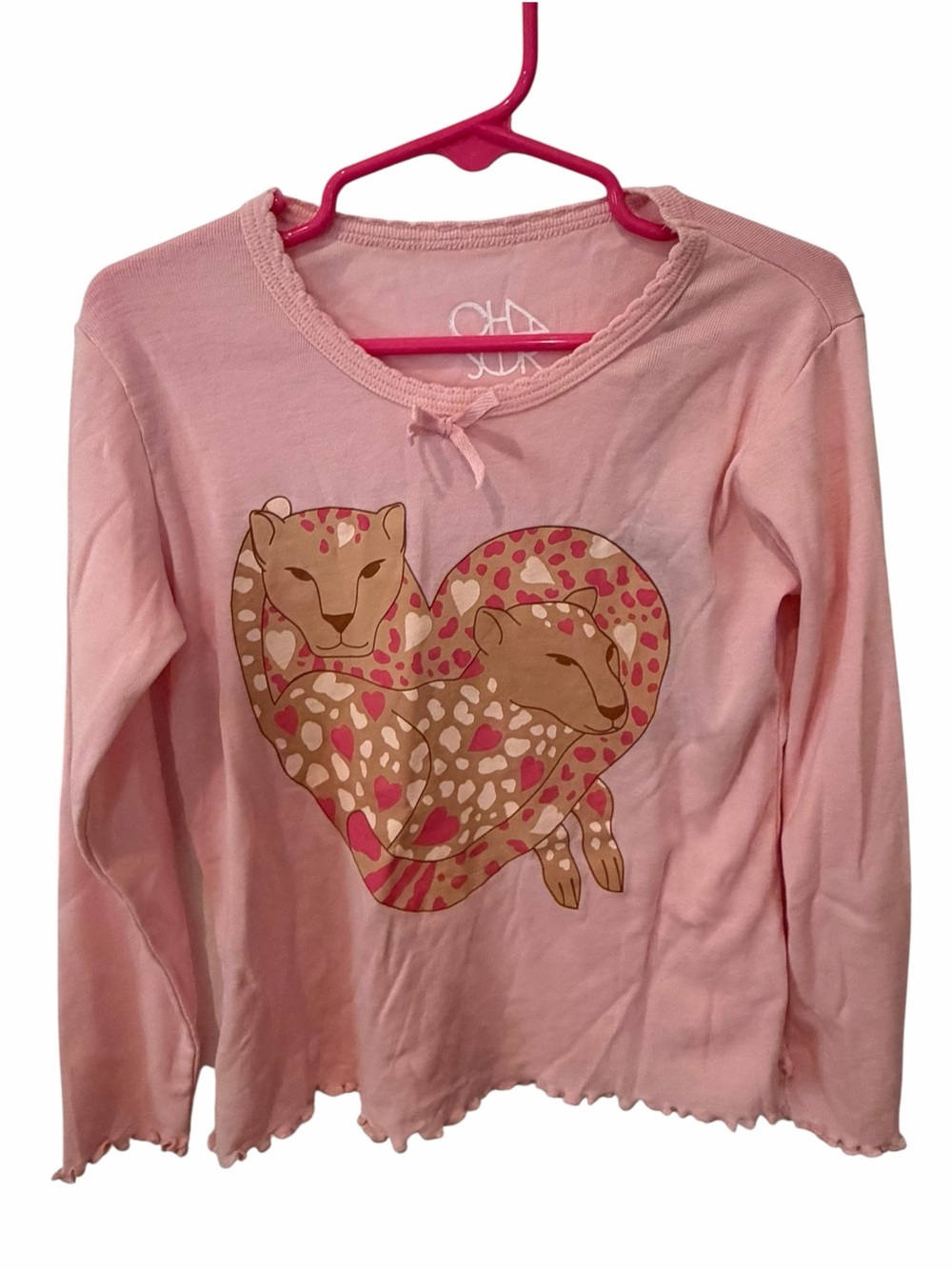 Chaser Girls Pink Leopard Heart Graphic Long Sleeve Top Size 6 NWT